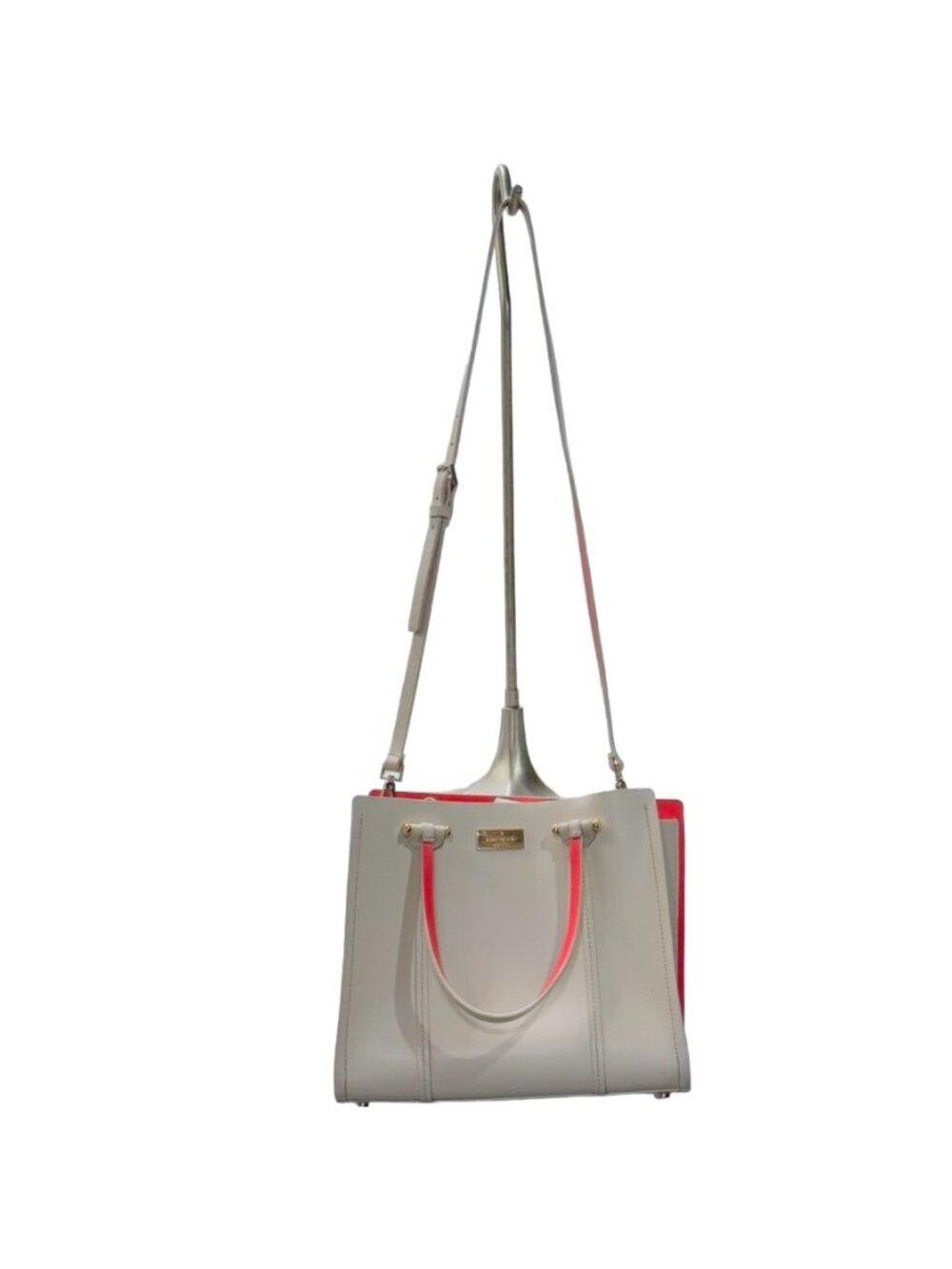KATE SPADE Arbour Hill Elodie Handbag Beige Red Adjust Detachable Strap Handles - Picture 3 of 13